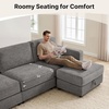 image:imageMCombo 116 Oversized Sectional Couch Sofa with Storage Ottoman PetFriendly Cloud Couch with FSC Certified 26 Deep Seat Sofa for Living Room Chenille S6366 GreyGrey
