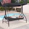 image:imageMCombo 3Seat Outdoor Patio Swing Chair 2in1 Convertible Porch Swing Glider Chair with Removable Cushions Adjustable Canopy amp Pillows for Backyard Deck Garden 4068 BrownBlack