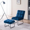 image:imageMCombo Accent Chair with Ottoman Set Modern Armless Chair for Living Room Bedroom Small Space 4013 HeatStamped Fabric Dark BrownBlue