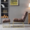 image:imageMCombo Accent Chair with Ottoman Set Modern Armless Chair for Living Room Bedroom Small Space 4013 HeatStamped Fabric Dark BrownDark Brown