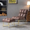 image:imageMCombo Accent Chair with Ottoman Set Modern Armless Chair for Living Room Bedroom Small Space 4013 HeatStamped Fabric Dark BrownDark Brown