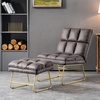 image:imageMCombo Accent Chair with Ottoman Set Modern Armless Chair for Living Room Bedroom Small Space 4013 HeatStamped Fabric Dark BrownGrey