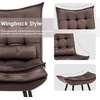 image:imageMCombo Accent Chair with Ottoman Set of 2 Modern Velvet Wingback Reading Chair with Lumbar Pillow Upholstered Lounge Armchair with Footrest for Living Room Bedroom Small Space 4079 2 Dark GreyBrown