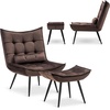 image:imageMCombo Accent Chair with Ottoman Set of 2 Modern Velvet Wingback Reading Chair with Lumbar Pillow Upholstered Lounge Armchair with Footrest for Living Room Bedroom Small Space 4079 2 Dark GreyBrown