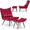 image:imageMCombo Accent Chair with Ottoman Set of 2 Modern Velvet Wingback Reading Chair with Lumbar Pillow Upholstered Lounge Armchair with Footrest for Living Room Bedroom Small Space 4079 2 Dark GreyBurgundy