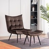 image:imageMCombo Accent Chair with Ottoman Set of 2 Modern Velvet Wingback Reading Chair with Lumbar Pillow Upholstered Lounge Armchair with Footrest for Living Room Bedroom Small Space 4079 2 Dark GreyBrown