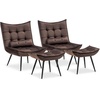 image:imageMCombo Accent Chair with Ottoman Set of 2 Modern Velvet Wingback Reading Chair with Lumbar Pillow Upholstered Lounge Armchair with Footrest for Living Room Bedroom Small Space 4079 2 Dark GreyBrown