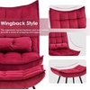 image:imageMCombo Accent Chair with Ottoman Set of 2 Modern Velvet Wingback Reading Chair with Lumbar Pillow Upholstered Lounge Armchair with Footrest for Living Room Bedroom Small Space 4079 2 Dark GreyBurgundy