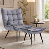 image:imageMCombo Accent Chair with Ottoman Set of 2 Modern Velvet Wingback Reading Chair with Lumbar Pillow Upholstered Lounge Armchair with Footrest for Living Room Bedroom Small Space 4079 2 Dark GreyDark Grey