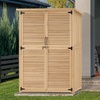 image:imageMCombo Outdoor Storage Cabinet Wooden Storage Shed with Latch Outside Garden Tool Shed with 2 Doors for Patio Yard Lawn 0808 Natural MediumNatural