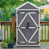 image:imageMCombo Outdoor Storage Cabinet with 2 Shelves Outside Storage Shed with Floor Wooden Garden Tool Shed with Latch for Yard Deck Lawn 1000Gray
