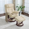 image:imageMCombo Oversized Swivel Recliner Chair with Ottoman Adjustable Backrest 360 Wood Base High Seat Faux Leather Lounge Chair for Tall Users in Living Room Office 4651 BrownCream White