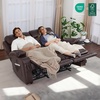 image:imageMCombo Power Reclining Sofa with Heat and VibrationUSB Ports Cup Holders3Seat Dual Recliner Sofa for Living Room 6077 Cream White 3 SeaterDark Brown
