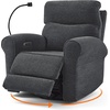 image:imageMCombo Triple Motor Power Swivel Rocker Recliner Chair for Living Room amp Nursery Rocks in Every Position Adjustable Power Headrest Extended Footrest Dual USB Ports PetFriendly Fabric PR638Dark Grey