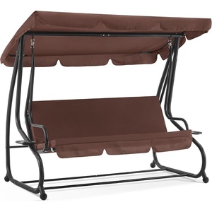 image:imageMCombo 3 Seat Patio Swing Chair Outdoor Swing with Adjustable Canopy Weather Resistant Steel Frame Porch Swing Sets for Backyard Poolside Balcony 4090 BurgundyBrown