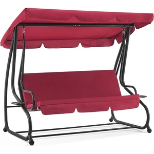 image:imageMCombo 3 Seat Patio Swing Chair Outdoor Swing with Adjustable Canopy Weather Resistant Steel Frame Porch Swing Sets for Backyard Poolside Balcony 4090 BurgundyBurgundy
