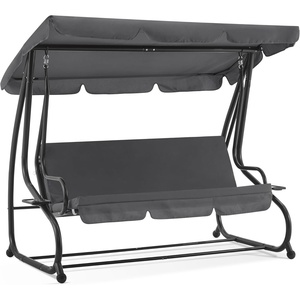 image:imageMCombo 3 Seat Patio Swing Chair Outdoor Swing with Adjustable Canopy Weather Resistant Steel Frame Porch Swing Sets for Backyard Poolside Balcony 4090 BurgundyDark Grey
