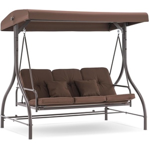 image:imageMCombo 3Seat Outdoor Patio Swing Chair 2in1 Convertible Porch Swing Glider Chair with Removable Cushions Adjustable Canopy amp Pillows for Backyard Deck Garden 4068 BrownBrown