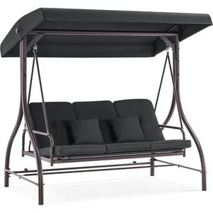 image:imageMCombo 3Seat Outdoor Patio Swing Chair 2in1 Convertible Porch Swing Glider Chair with Removable Cushions Adjustable Canopy amp Pillows for Backyard Deck Garden 4068 BrownBlack