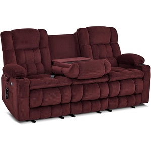 image:imageMCombo 807 W 3 Seater Power Reclining Sofa with Heat and Vibration Massage Zero Gravity Recliner Sofa Couch for Living Room Fabric 6316M3 Brown 3SeaterBurgundy