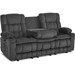 image:imageMCombo 807 W 3 Seater Power Reclining Sofa with Heat and Vibration Massage Zero Gravity Recliner Sofa Couch for Living Room Fabric 6316M3 Brown 3SeaterDark Grey
