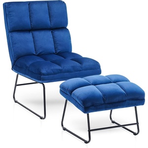 image:imageMCombo Accent Chair with Ottoman Set Modern Armless Chair for Living Room Bedroom Small Space 4013 HeatStamped Fabric Dark BrownBlue