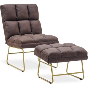 image:imageMCombo Accent Chair with Ottoman Set Modern Armless Chair for Living Room Bedroom Small Space 4013 HeatStamped Fabric Dark BrownDark Brown