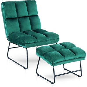 image:imageMCombo Accent Chair with Ottoman Set Modern Armless Chair for Living Room Bedroom Small Space 4013 HeatStamped Fabric Dark BrownDark Green