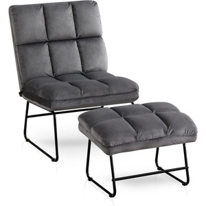 image:imageMCombo Accent Chair with Ottoman Set Modern Armless Chair for Living Room Bedroom Small Space 4013 HeatStamped Fabric Dark BrownDark Grey