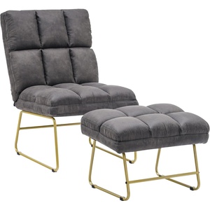 image:imageMCombo Accent Chair with Ottoman Set Modern Armless Chair for Living Room Bedroom Small Space 4013 HeatStamped Fabric Dark BrownGrey