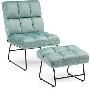 image:imageMCombo Accent Chair with Ottoman Set Modern Armless Chair for Living Room Bedroom Small Space 4013 HeatStamped Fabric Dark BrownLight Green