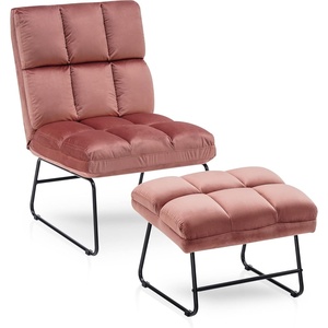 image:imageMCombo Accent Chair with Ottoman Set Modern Armless Chair for Living Room Bedroom Small Space 4013 HeatStamped Fabric Dark BrownPink