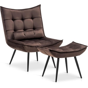 image:imageMCombo Accent Chair with Ottoman Set of 2 Modern Velvet Wingback Reading Chair with Lumbar Pillow Upholstered Lounge Armchair with Footrest for Living Room Bedroom Small Space 4079 2 Dark GreyBrown