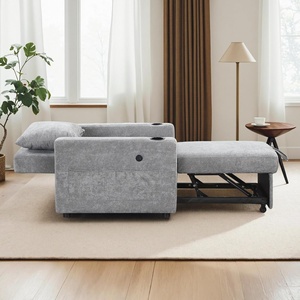image:imageMCombo Convertible Sleeper Chair Bed 3in1 Folding Sofa Chair with Adjustable Backrest PullOut Bed with USB Port Cup Holders Linen Fabric for Small Spaces Living Room Guest Room Office VN6001