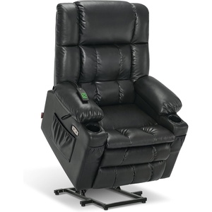 image:imageMCombo Dual Motor Power Lift Recliner Chair for Elderly Lay Flat Lift Chair with Heat and Massage Cup Holders USB Ports Faux Leather 7890 Cream White MediumBlack