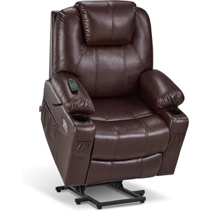image:imageMCombo Extra Wide Power Lift Recliner Chair for Elderly Lift Chair with Heat and Massage for Big People USBampType C Ports Cup Holders Faux Leather R7045 Grey MediumWideDark Brown