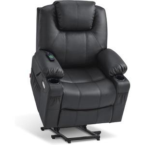 image:imageMCombo Extra Wide Power Lift Recliner Chair for Elderly Lift Chair with Heat and Massage for Big People USBampType C Ports Cup Holders Faux Leather R7045 Grey MediumWideBlack
