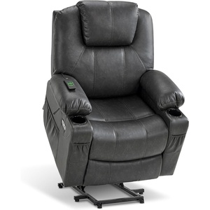 image:imageMCombo Extra Wide Power Lift Recliner Chair for Elderly Lift Chair with Heat and Massage for Big People USBampType C Ports Cup Holders Faux Leather R7045 Grey MediumWideGrey