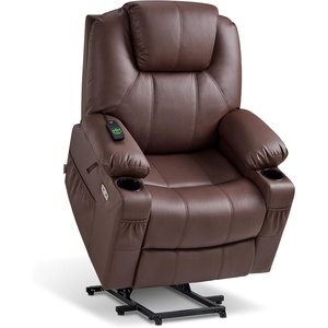 image:imageMCombo Extra Wide Power Lift Recliner Chair for Elderly Lift Chair with Heat and Massage for Big People USBampType C Ports Cup Holders Faux Leather R7045 Grey MediumWideLight Brown