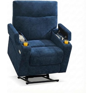 image:imageMCombo Lay Flat Dual Motor Power Lift Recliner Chair with Massage amp Dual Heating Arm Storage Extended Footrest USB AC Ports amp Cup Holders Infinite Position for Elderly Fabric LC002 NavyNavy