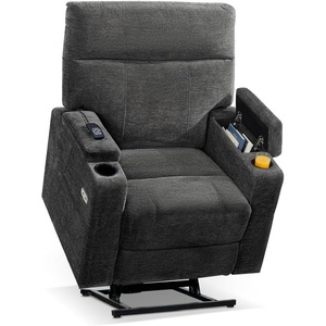 image:imageMCombo Lay Flat Dual Motor Power Lift Recliner Chair with Massage amp Dual Heating Arm Storage Extended Footrest USB AC Ports amp Cup Holders Infinite Position for Elderly Fabric LC002 NavyGrey