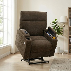 image:imageMCombo Lay Flat Dual Motor Power Lift Recliner Chair with Massage amp Dual Heating Arm Storage Extended Footrest USB AC Ports amp Cup Holders Infinite Position for Elderly Fabric LC002 NavyBrown