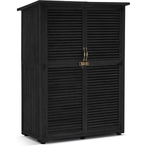 image:imageMCombo Outdoor Storage Cabinet Wooden Storage Shed with Latch Outside Garden Tool Shed with 2 Doors for Patio Yard Lawn 0808 Natural MediumBlack