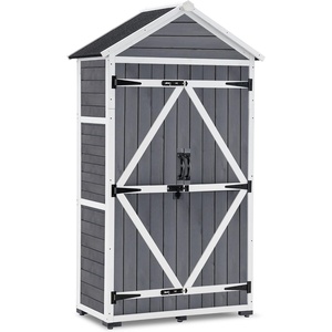 image:imageMCombo Outdoor Storage Cabinet with 2 Shelves Outside Storage Shed with Floor Wooden Garden Tool Shed with Latch for Yard Deck Lawn 1000Gray