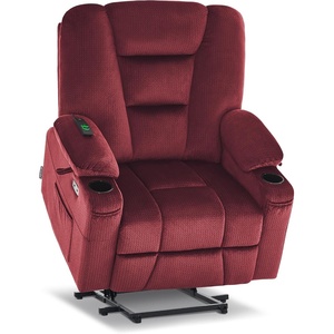 image:imageMCombo Oversized Power Lift Recliner Chair with Massage and Heat for Big and Tall Elderly People Cup Holders USB Ports Side Pockets Fabric R7541 Grey LargeOversizeBurgundy