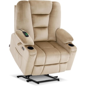 image:imageMCombo Oversized Power Lift Recliner Chair with Massage and Heat for Big and Tall Elderly People Cup Holders USB Ports Side Pockets Fabric R7541 Grey LargeOversizeBeige