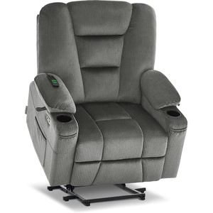 image:imageMCombo Oversized Power Lift Recliner Chair with Massage and Heat for Big and Tall Elderly People Cup Holders USB Ports Side Pockets Fabric R7541 Grey LargeOversizeGrey