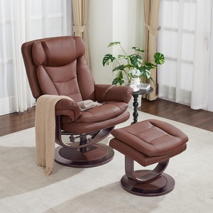 image:imageMCombo Oversized Swivel Recliner Chair with Ottoman Adjustable Backrest 360 Wood Base High Seat Faux Leather Lounge Chair for Tall Users in Living Room Office 4651 BrownBrown