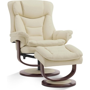 image:imageMCombo Oversized Swivel Recliner Chair with Ottoman Adjustable Backrest 360 Wood Base High Seat Faux Leather Lounge Chair for Tall Users in Living Room Office 4651 BrownCream White