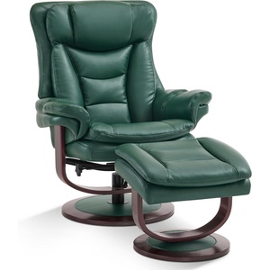 image:imageMCombo Oversized Swivel Recliner Chair with Ottoman Adjustable Backrest 360 Wood Base High Seat Faux Leather Lounge Chair for Tall Users in Living Room Office 4651 BrownGreen